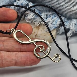 Note Key Pendant Hypoallergeni Jewelry Black Cord Gift For Music Lovers